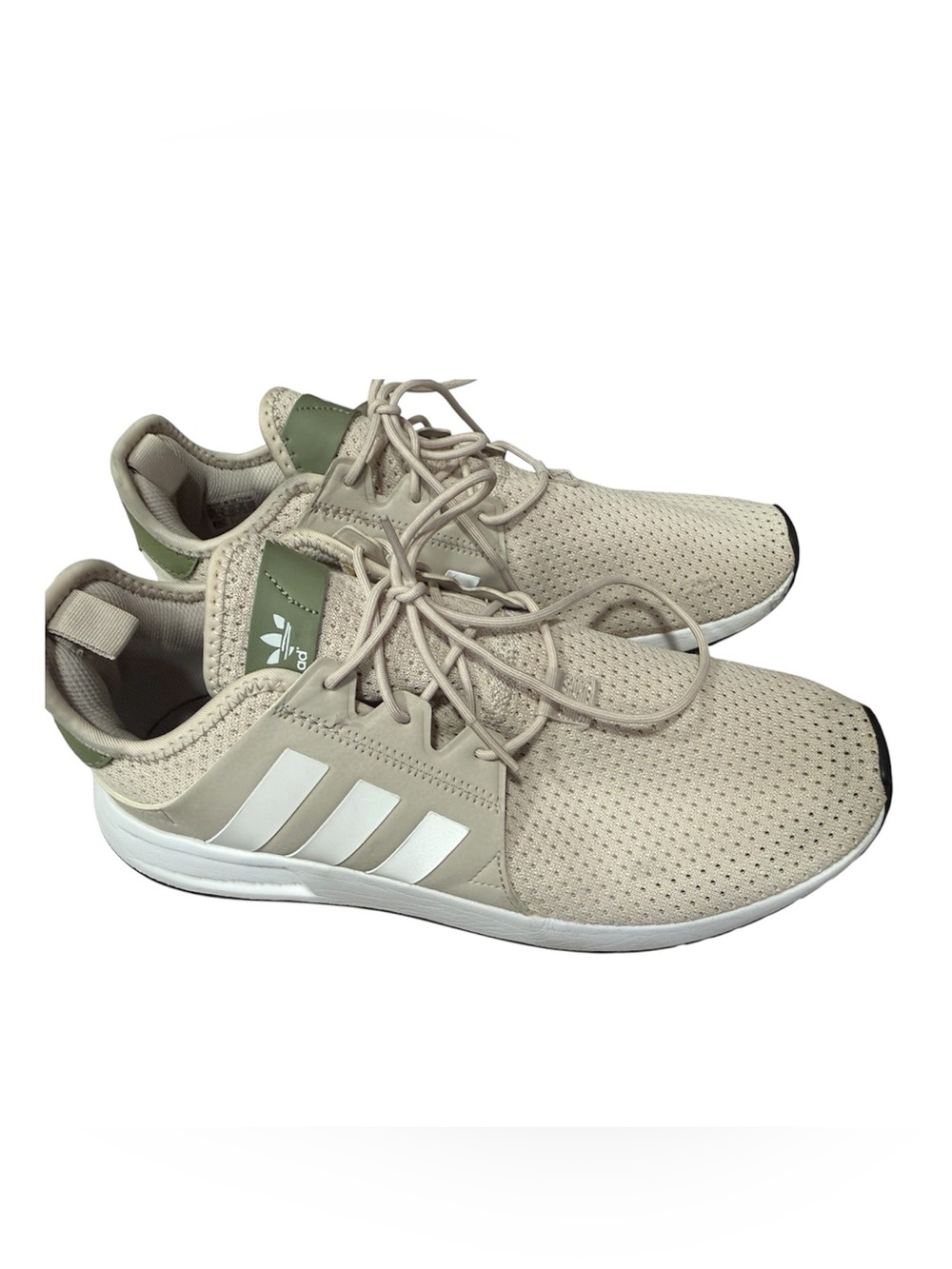 adidas Men's Beige Knit Sneakers with Olive Tongue Accents